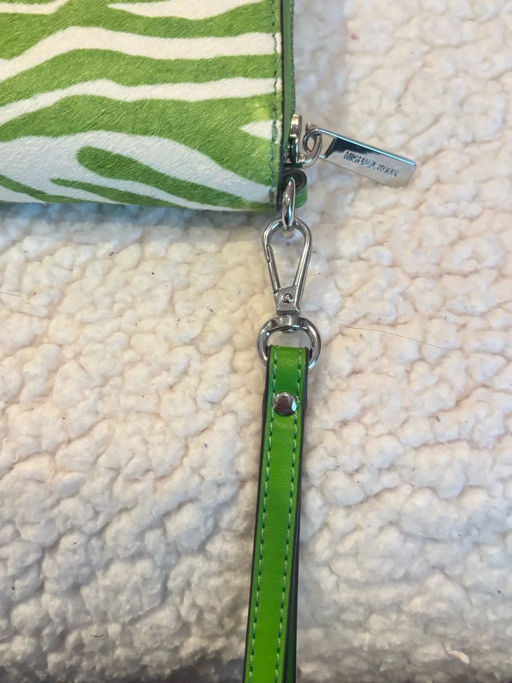 Michael Kors Lime Green and White Zebra Print Wristlet